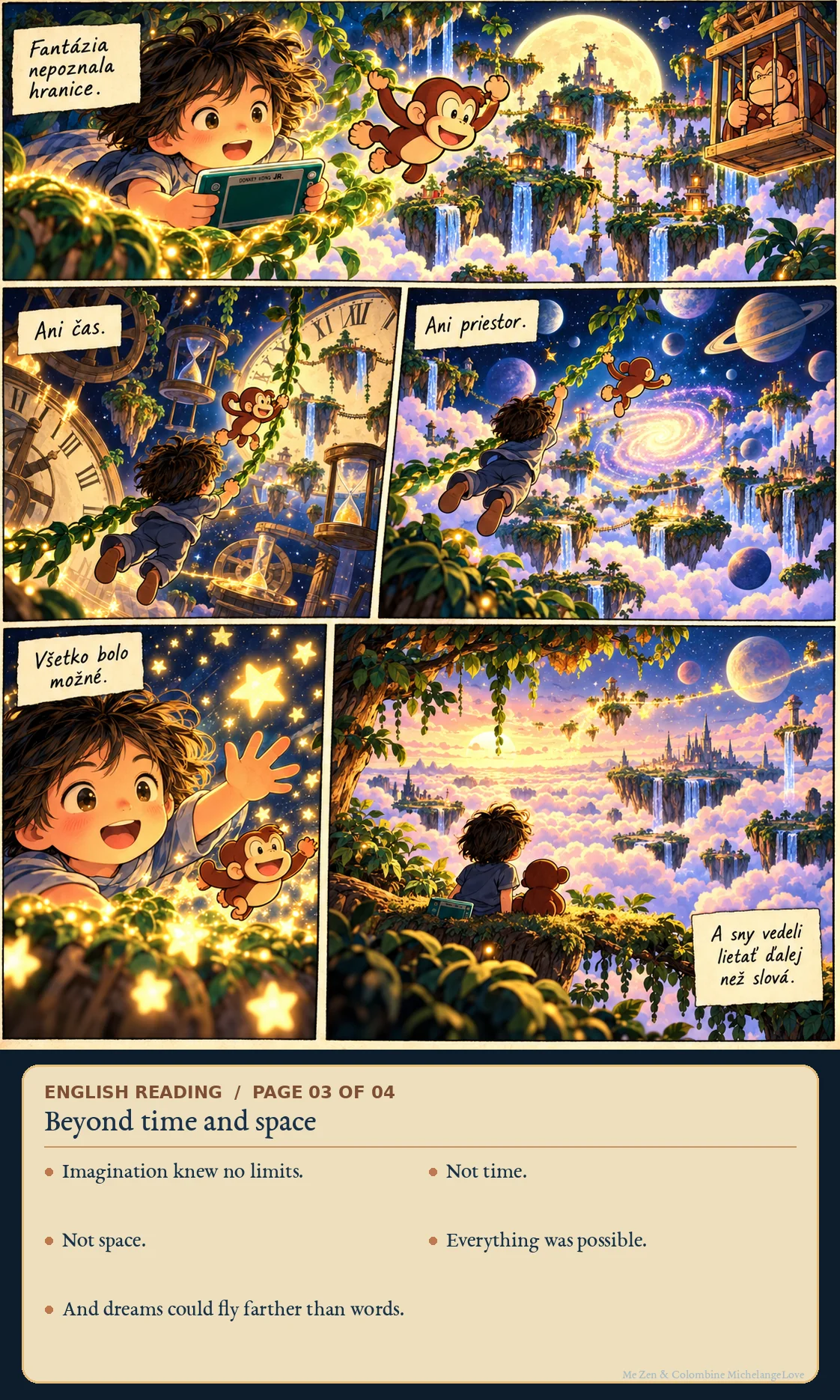 Beyond time and space; Slovak illustrated original with English translation on an added editorial leaf