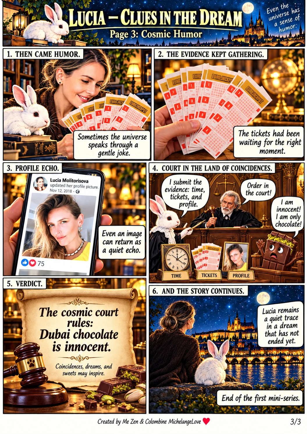 English cosmic humor comic page with an imaginary courtroom
