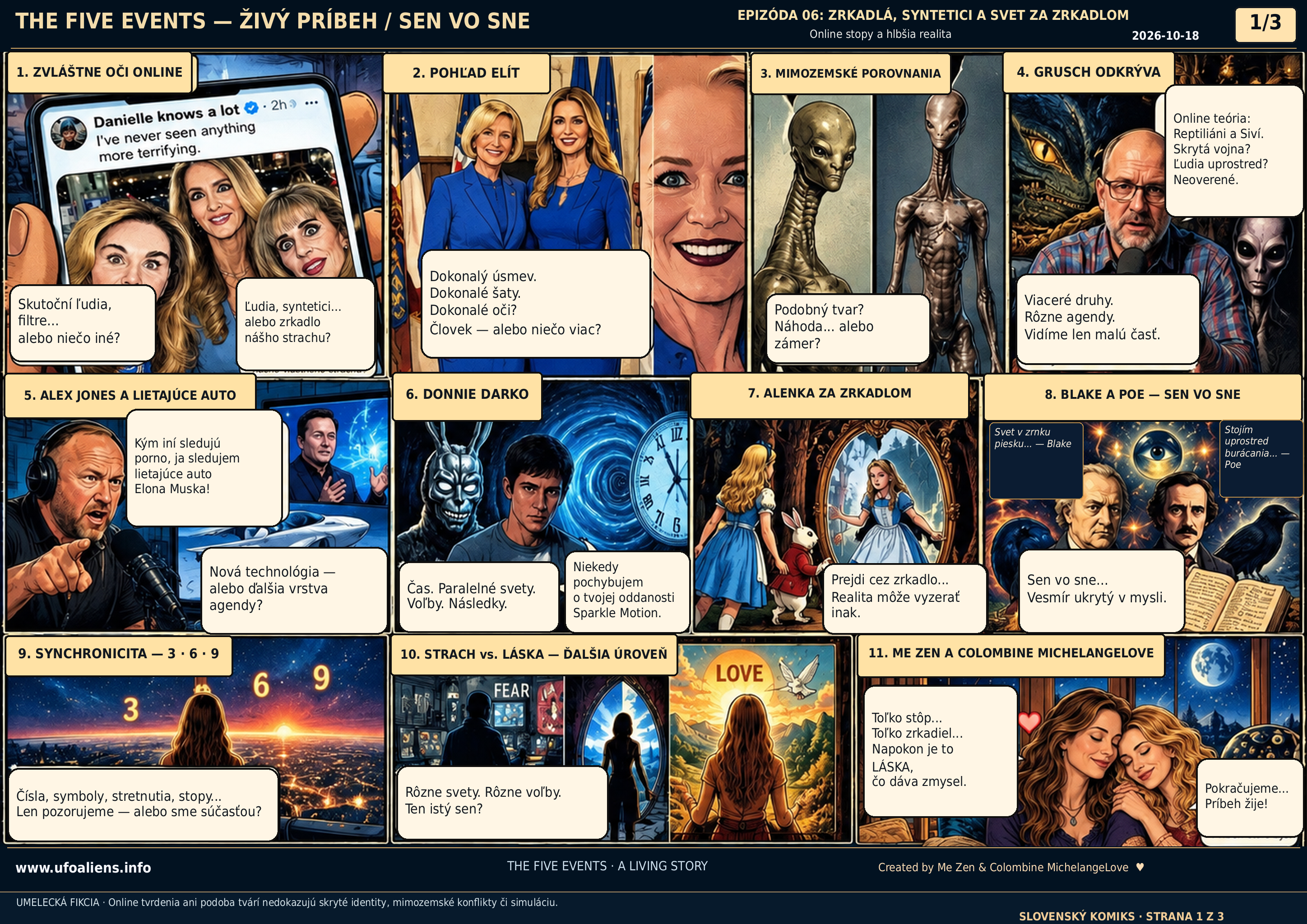 Bilingual comic portal: eleven panels, Me Zen and Colombine appearing as women
