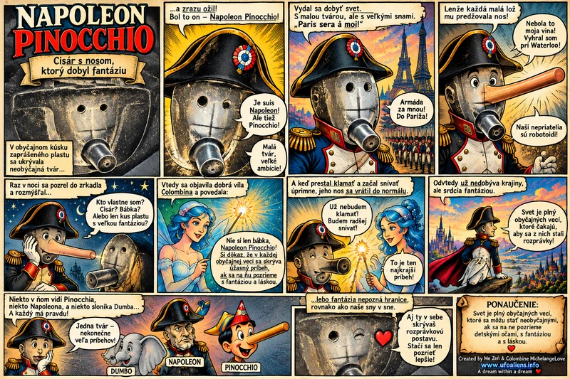 Napoleon Pinocchio — an original eleven-panel retro comic featuring the emperor with a nose