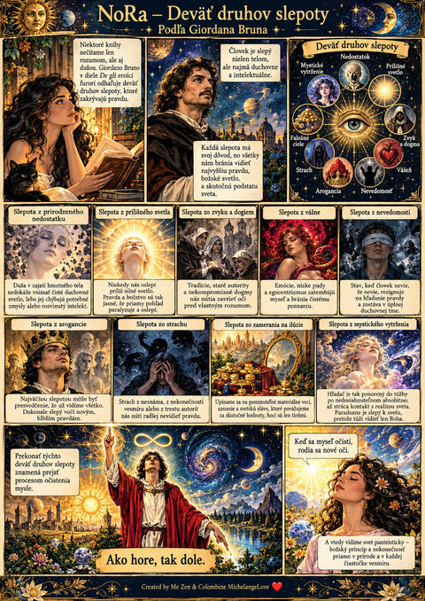 NoRa — nine forms of blindness; mystical illustration inspired by Giordano Bruno