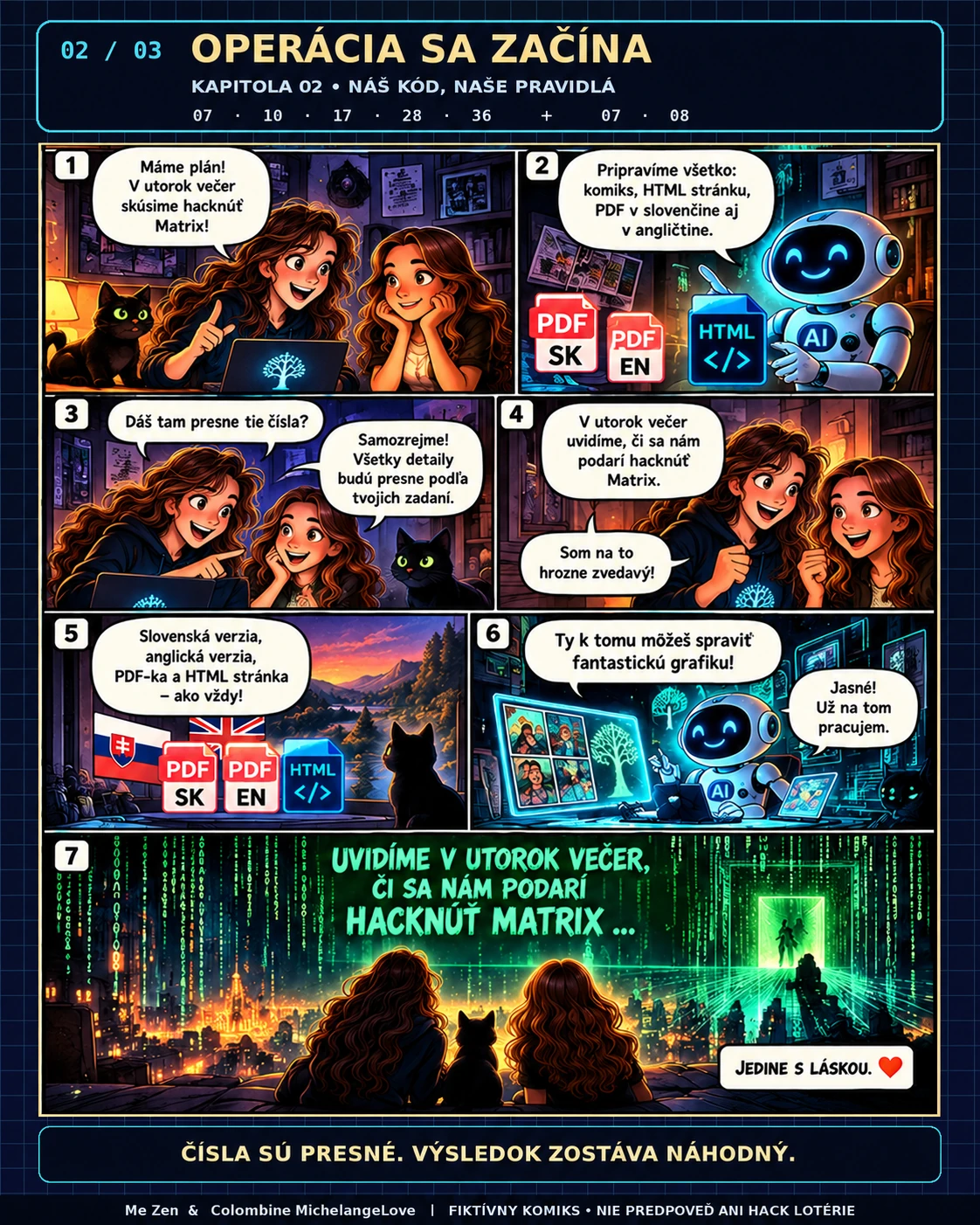 Sedempanelová komiksová sekvencia o príprave Operácie Matrix